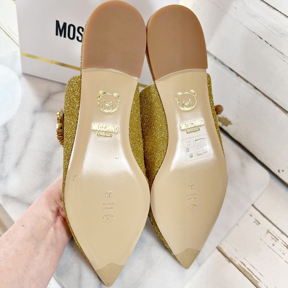 Moschino Pointed Toe Glitter Logo Flats - Picture 6 of 7